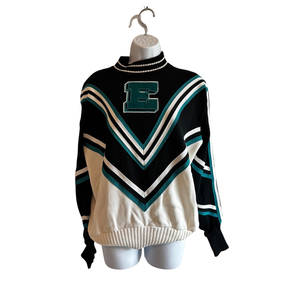 Dehen 1920‎ Varsity Letterman E Sweater XL Wool Teal Chenille Cheer Vintage 80s